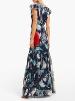 Thumbnail for your product : Erdem Franceline Leighton-print Ruffled Silk Gown - Navy Print