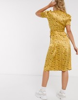 Thumbnail for your product : Influence wrap front satin midi dress in mustard floral print