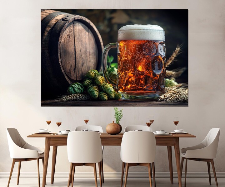 Beer Glass Canvas Print, Pub Wall Decor, Restaurant Art, Barrel Framed & Ready To Hang