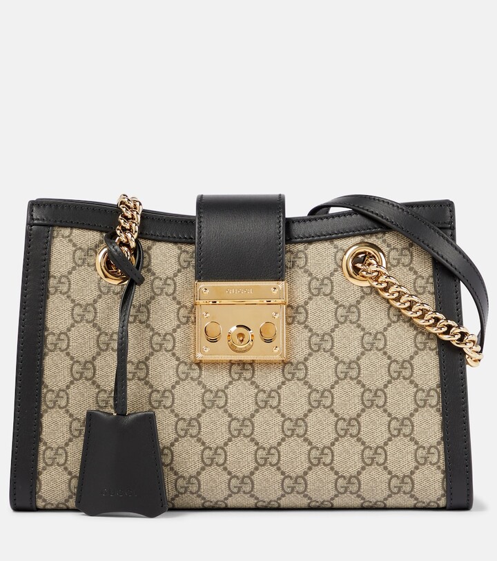 Gucci Bee Padlock Shoulder Bag Beige Ebony Small GG Supreme Leather Handbag  New