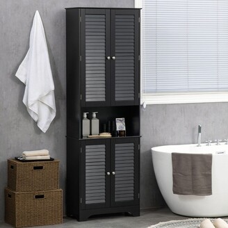 HOMCOM Tall Narrow Bathroom Storage Cabinet with Doors and Shelf ...