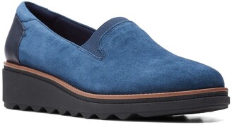 clarks womens navy shoes