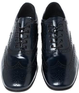 Prada Dark Navy Blue Brogue Leather Oxfords Size 43.5