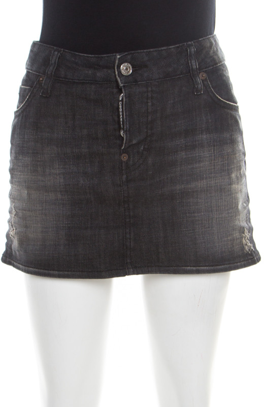 black denim distressed skirt