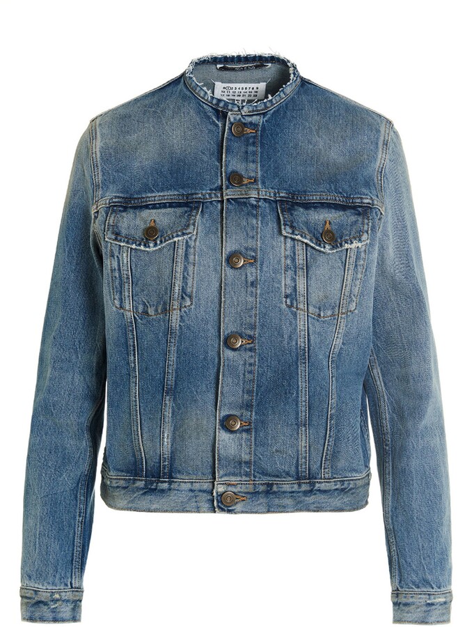 collarless jean jacket