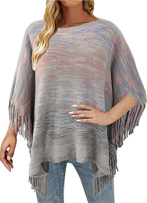 routinfly Plus Size Tops Women For Uk- Tassel Fringed Cloak Sweater Striped Fringe  Tops Baggy Batwing Irregular Colour Block Jumpers Oversized Knitted Sweater  Lightweight Cozy Warm Halloween Shirt Dating - ShopStyle Knitwear
