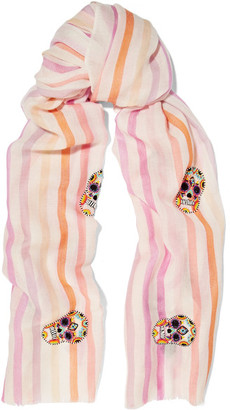 Janavi Embellished Striped Cashmere And Merino Wool-blend Scarf - Pastel pink