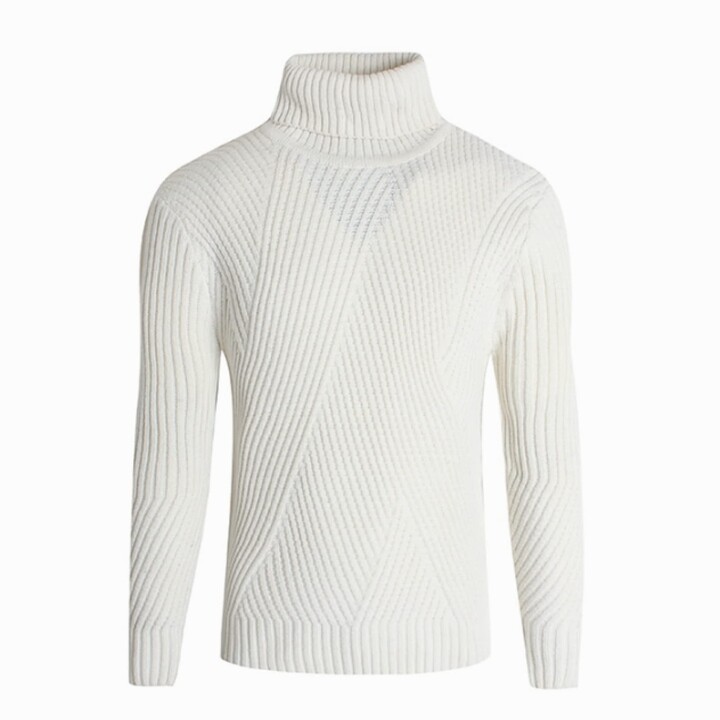 Capabes Men's Simple Solid Color Turtleneck Sweater Twisted Flower Slim Fit  Comfortable Versatile Long Sleeve Daily Casual Knit Sweater XL White -  ShopStyle