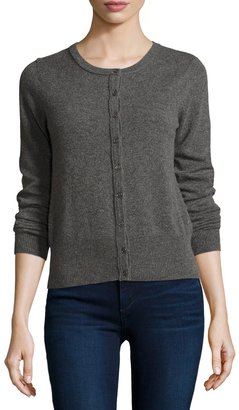 Neiman Marcus Cashmere Basic Button-Up Cardigan, Gray