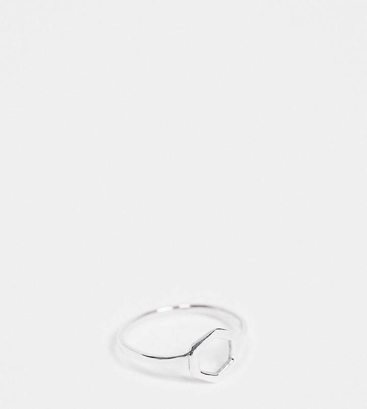 Kingsley Ryan chunky ring with hexagon in sterling silver - ShopStyle