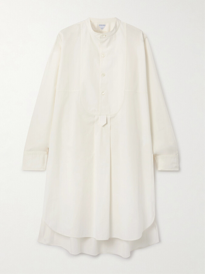 Bottega Veneta Asymmetric Pleated Cotton-blend Poplin Midi Dress - Off-white