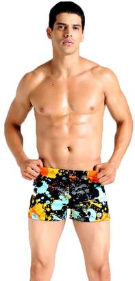 Trunks minkun Men's flat angle swimming trousers fashion swimsuit large size swimming splashing ink beach pants (2XL(12-14), )