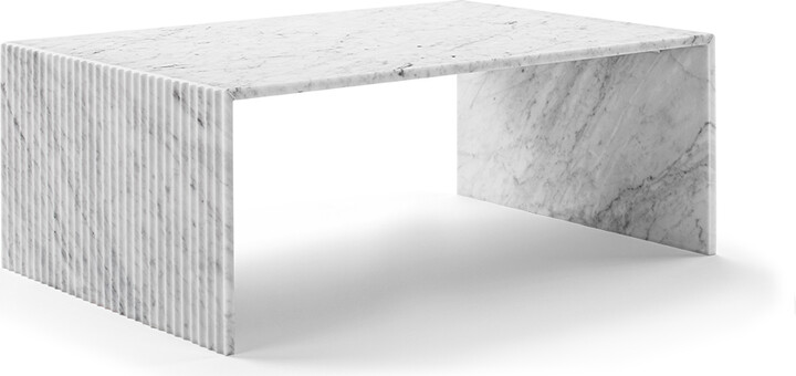 Eternity Modern Gio Minimalist Fluted Rectangular Carrara Marble Coffee ...