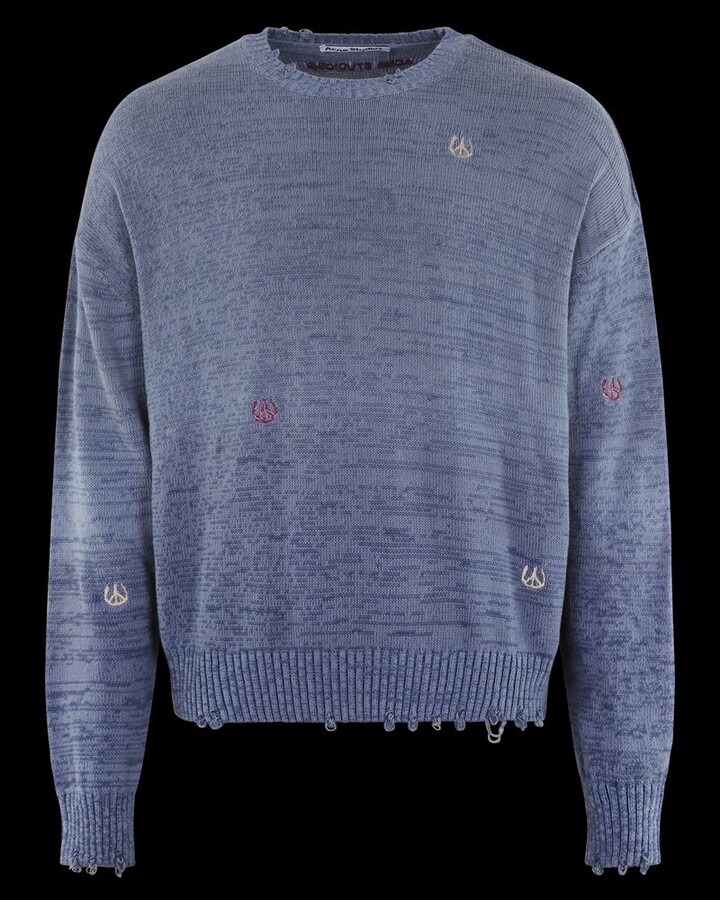 Acne Studios Logo Embroidered Distressed Knitted Jumper
