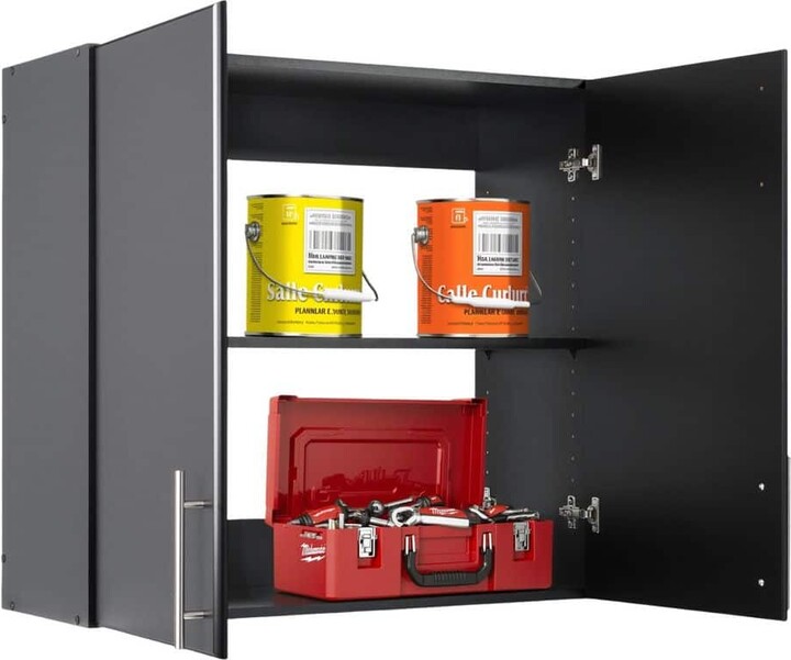 Prepac Composite Wall Mounted Garage Cabinet in Black (32 in. W x 30 in. H x 12 in. D)