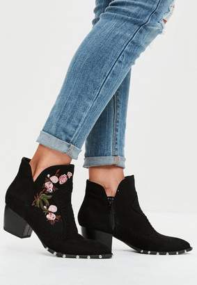 Missguided Embroidered Western Ankle Boots