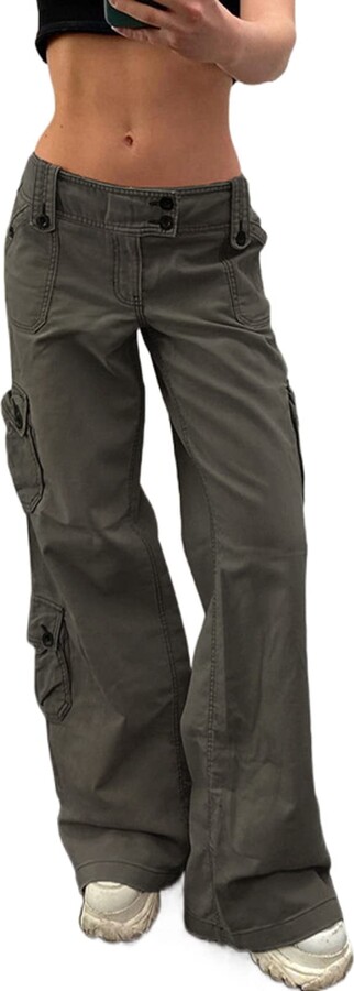 FeMereina Women's High Waist Baggy Cargo Jeans Flap Pocket Relaxed Fit ...
