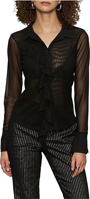 Sanctuary Dreamland Ruffle Top Women's Clothing Black : LG (US 10-12), Mesh/Polyester/Spandex