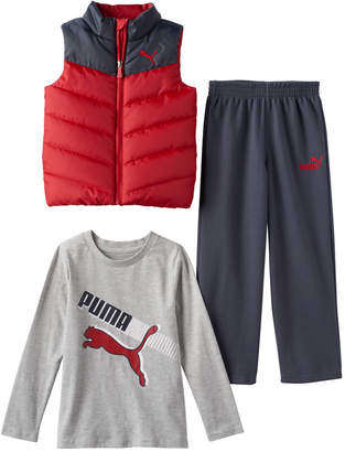 Puma Boys 4-7 Quilted Vest, Long Sleeve Tee & Pants Set
