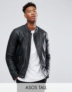 ASOS Design DESIGN Tall faux leather racing jacket in black