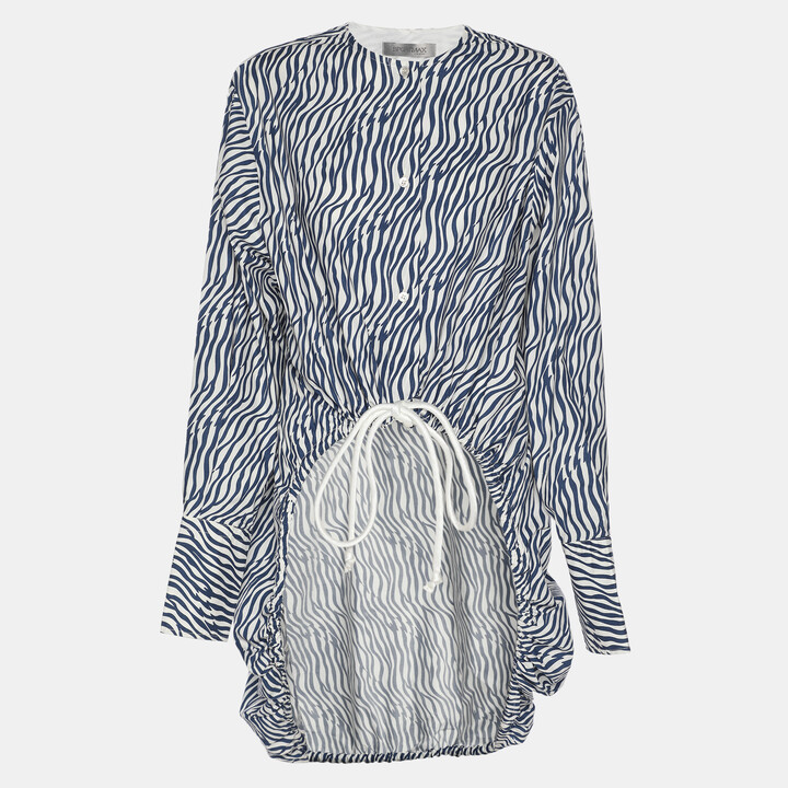 Sportmax Blue/White Animal Print Cotton Drawstring Long Sleeve Tops S