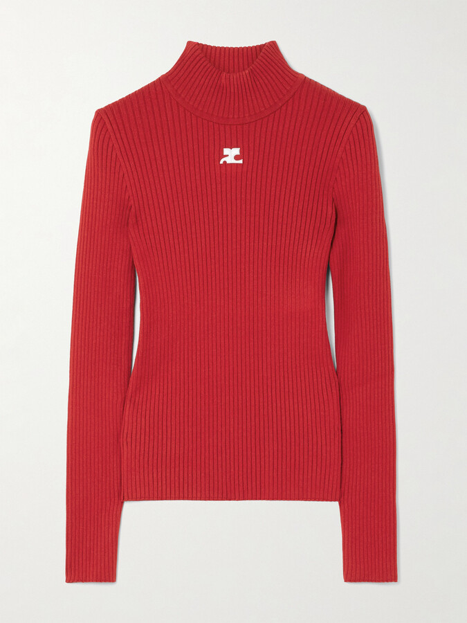 Courreges Embroidered Ribbed-knit Sweater - x large