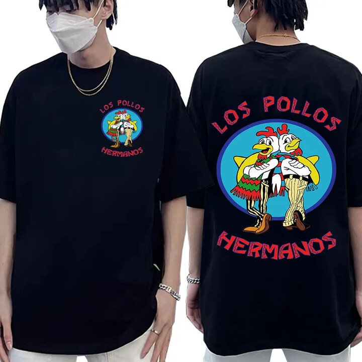 TV Series Breaking Bad Los Pollos Hermanos Double Sided Print T shirts Funny Chicken Brothers Men & apos;s Cotton T-shirt Streetwear