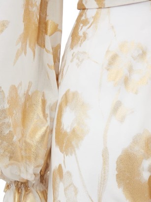 Halpern Metallic-print Off-the-shoulder Cotton Jumpsuit - White Gold