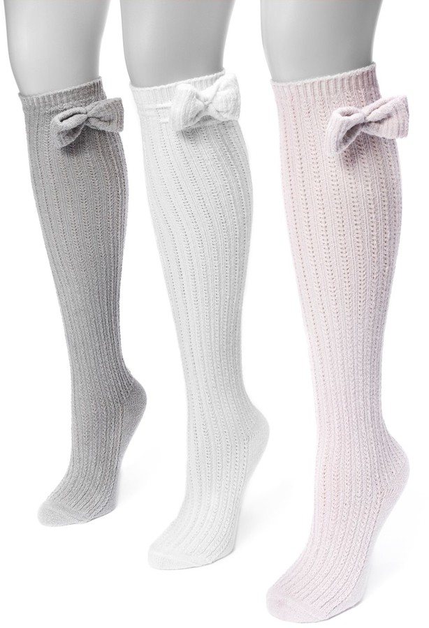 Muk Luks Women's 3pk. Bow Pointelle KneeHigh Socks ShopStyle