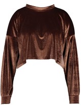 Thumbnail for your product : boohoo Velour Slouchy Crop Top