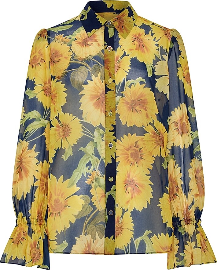 Women's Lacey Sunflower Blouse - Navy Multi - Size XS