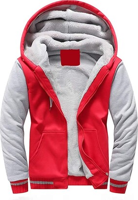 VSUSN Men's Hoodies with Zipper Long Sleeve Hooded Pullover Winter Warm Coats Patchwork Lined Fleece Jackets Plus Thick Outwear 