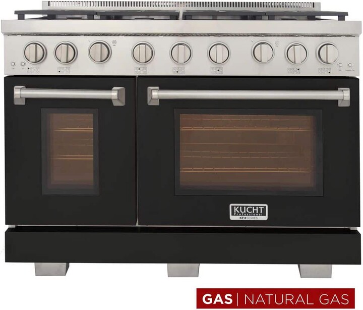 Kucht Professional 48 in. 6.7 cu. ft. Double Oven Gas Range 7 Burners Freestanding Natural Gas Range in Black
