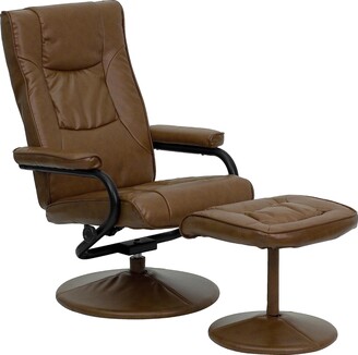 Flash Furniture Rachel Contemporary Multi-Position Recliner and Ottoman with Wrapped Base in Brown LeatherSoft