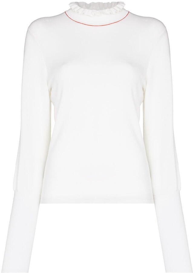 white ruffle turtleneck
