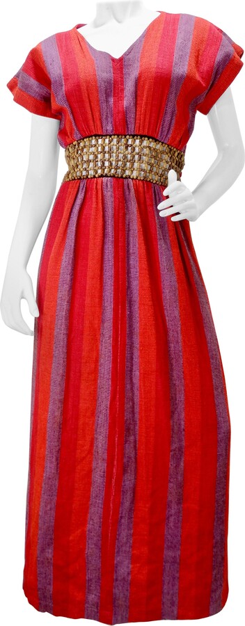 Rikma 1970s Wooden Macrame Striped Dress