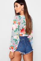Thumbnail for your product : boohoo Petite Floral & Stripe Tie Front Crop Top