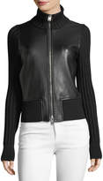 Thumbnail for your product : Theory Stand-Collar Zip-Front Leather Moto Jacket