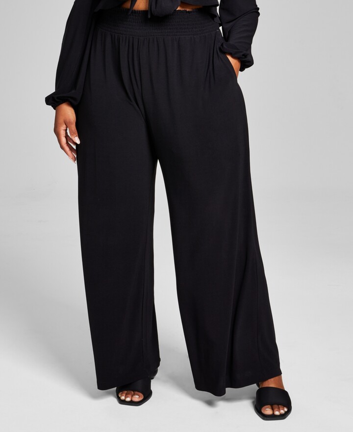 Bar III Plus Size High-Rise Knit Crepe Wide-Leg Pants, Created for Macy ...