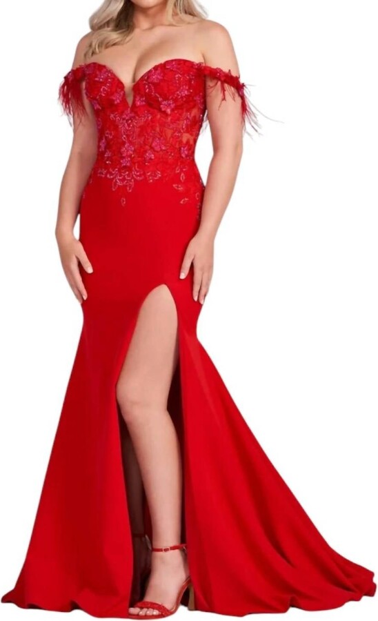 Ellie Wilde Sweetheart Off-Shoulder Prom Dress In Red