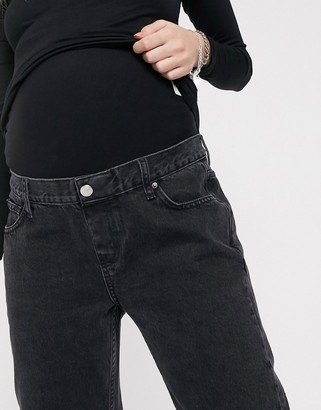 Topshop Maternity editor overbump jeans in worn black - ShopStyle