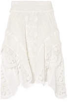 Chloé - Asymmetric Crocheted Lace-trimmed Linen Skirt - White