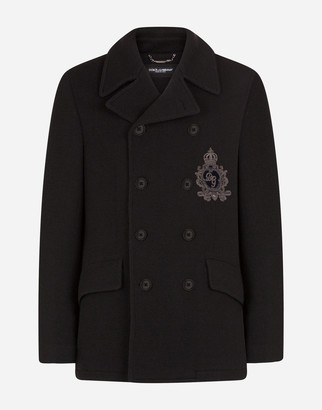 Dolce & Gabbana Jersey wool pea coat with patch embellishment