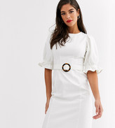 Thumbnail for your product : Asos Tall ASOS DESIGN Tall denim midi dress with puff sleeve in white