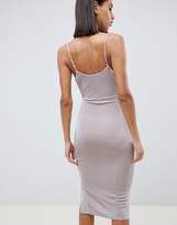 Thumbnail for your product : ASOS Design DESIGN slinky cowl neck ruched midi bodycon dress-Silver