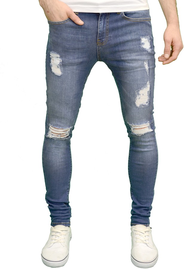 Enzo Mens Ripped Stretch Skinny Distressed Jeans (40W / 32L - ShopStyle