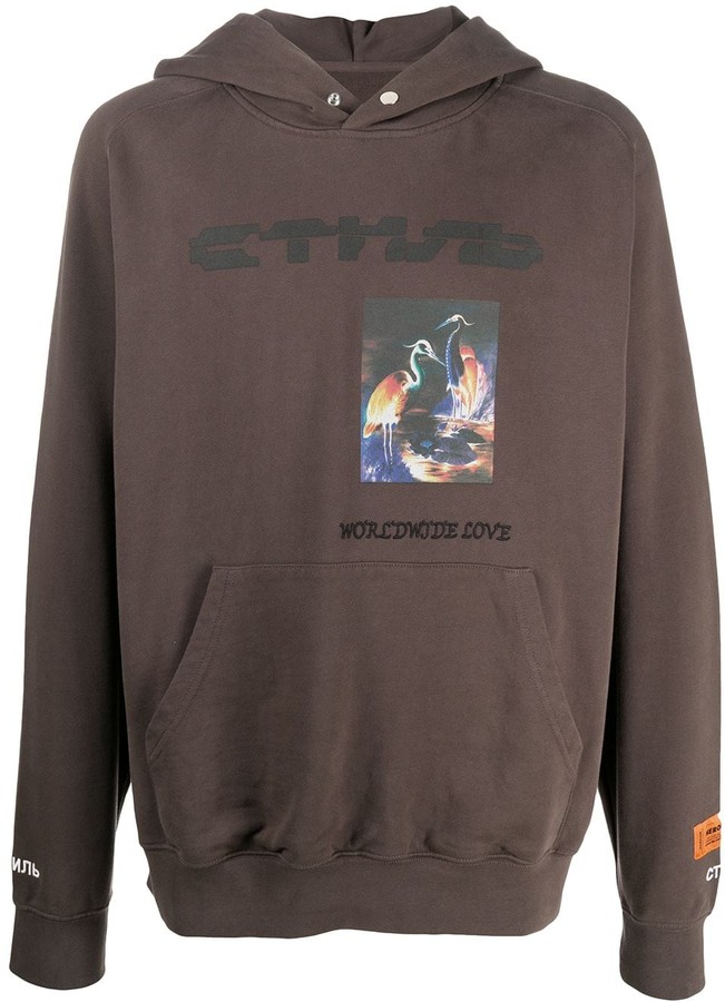 heron bird slogan print hoodie