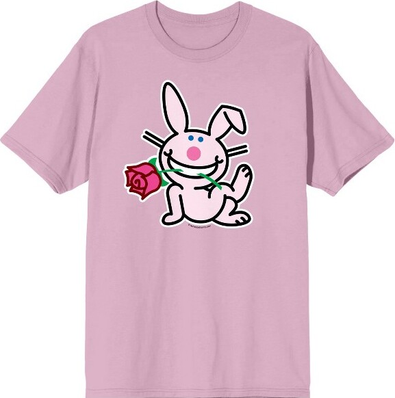 It's Happy Bunny It'sHappyBunnyPinkBunnyWithRoseCrewNeckShortSleeveCradlePinkMen'sT-shirt-XL