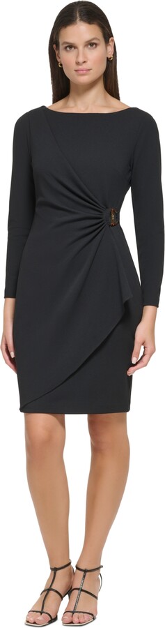 Dkny Women's Side-Ruched D-Buckle Boat-Neck Dress