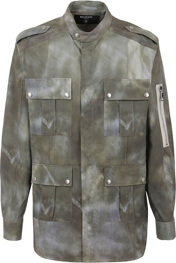 Balmain High Neck Faded Effect Military Jacket